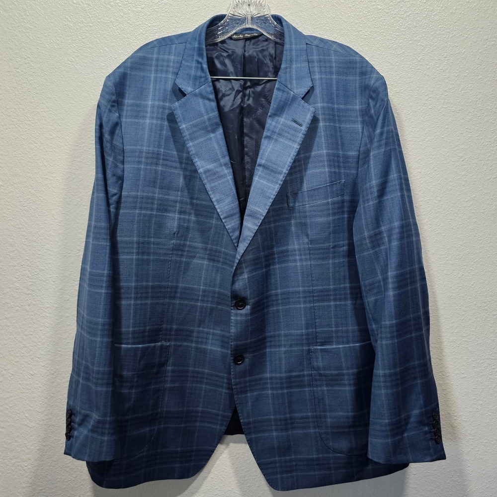Saks Fifth Avenue New Napoli Blue Plaid Wool Silk Blazer Made in Italy 48R